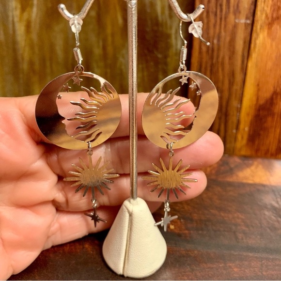 The Moon The Sun and the Stars Boho Dangler Earrings - Picture 4 of 6